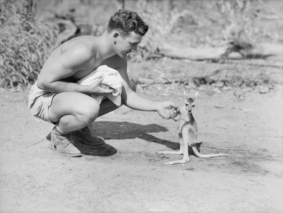 Date: September 10, 1942 Title: American soldier with Joey Photographer: John Earl (Earl) McNeil